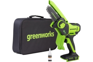 Цепная мини пила аккумуляторная GreenWorks 24V, 10см, c 1хАКБ 2Ач с USB и ЗУ